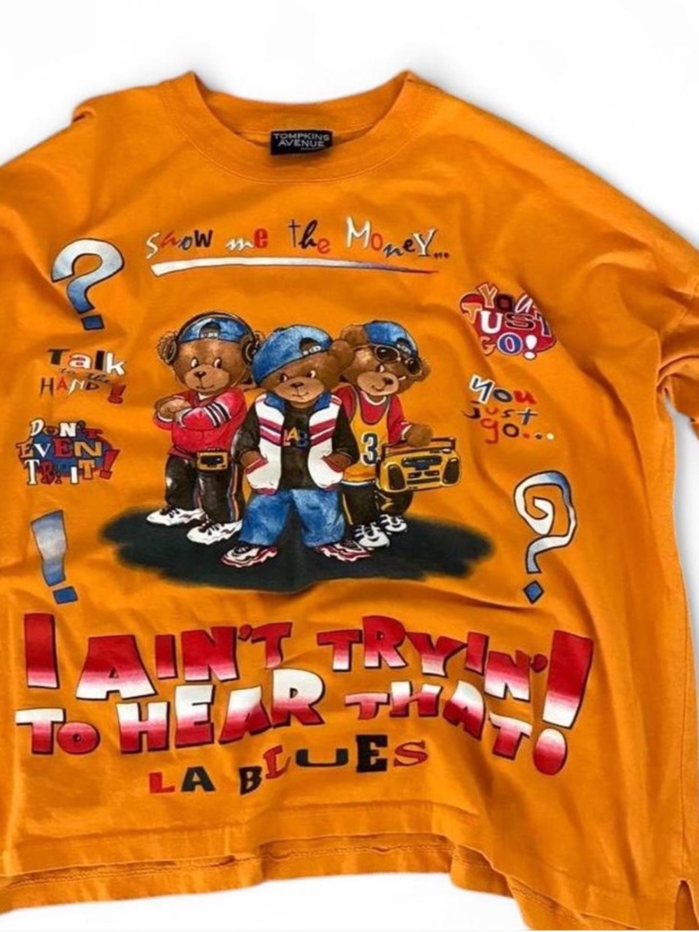 Vintage 90s show me money Graphic all over print Tshirt 3X Long Sleeve Crew Neck